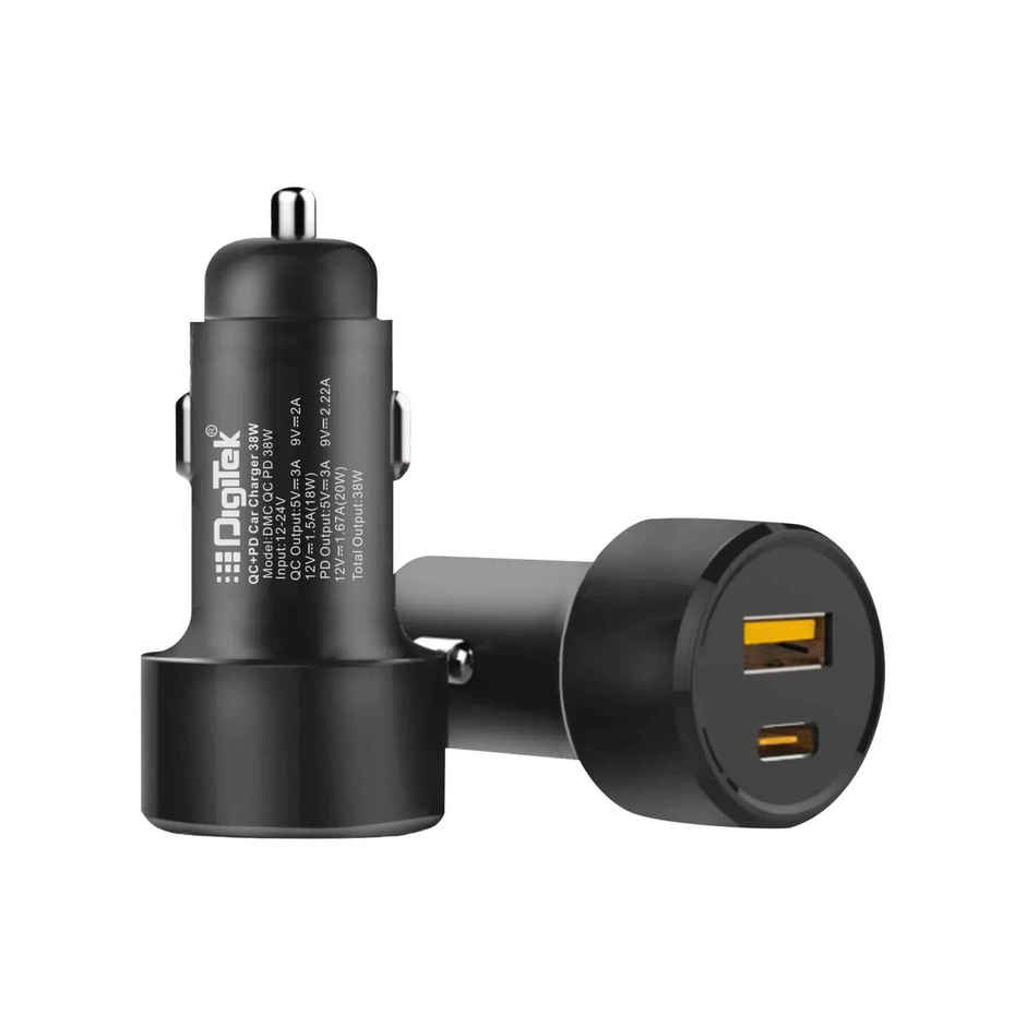 Digitek (Dmc Qc Pd 38W) Fast Car Charger With Dual 38 Watts Total (18W Qc + 20W Type C Pd) (Black)