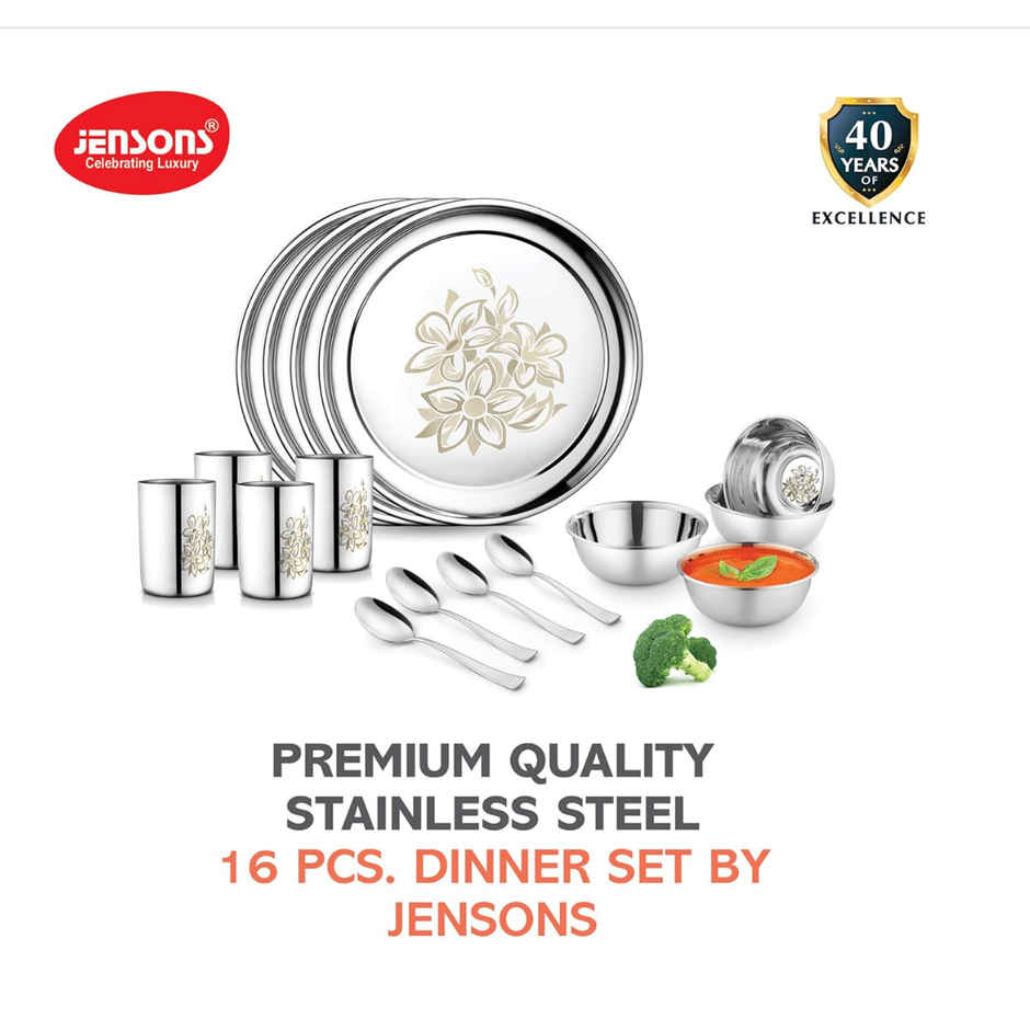Jensons Stainless Steel 16 Piece Dinner Set | Family Dining Combo