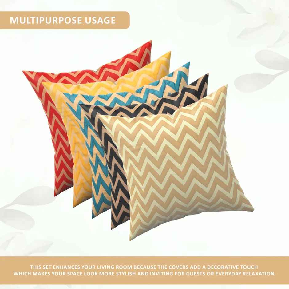 Kuber Decorative Sofa Cushion Covers | Zig Zag Golden - Multicolor