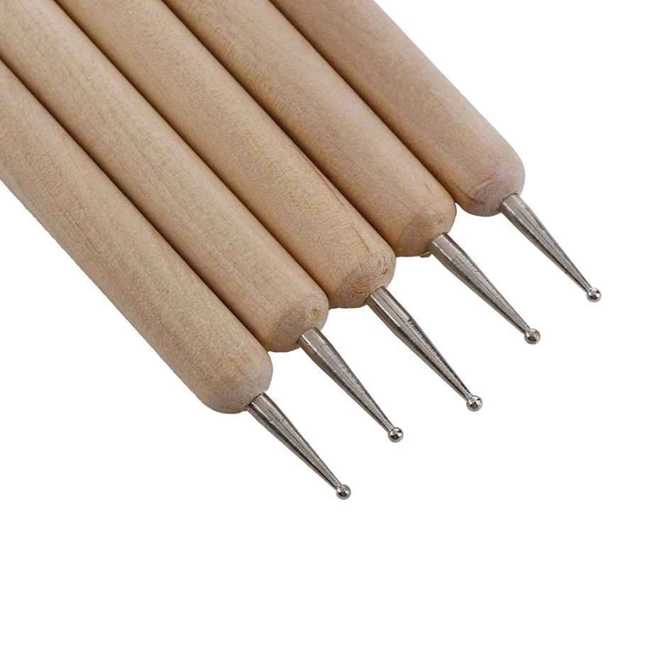 Chrome 5 Pcs Double Ended Stainless Steel Ball Stylus Wooden Tool Set