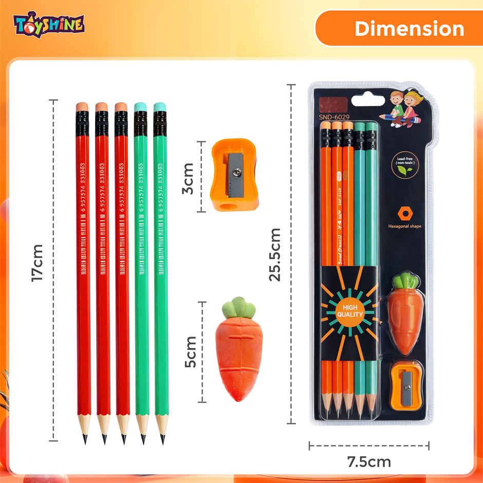 Toyshine HB Pencil with Eraser Sharpener Cute Carrot Eraser