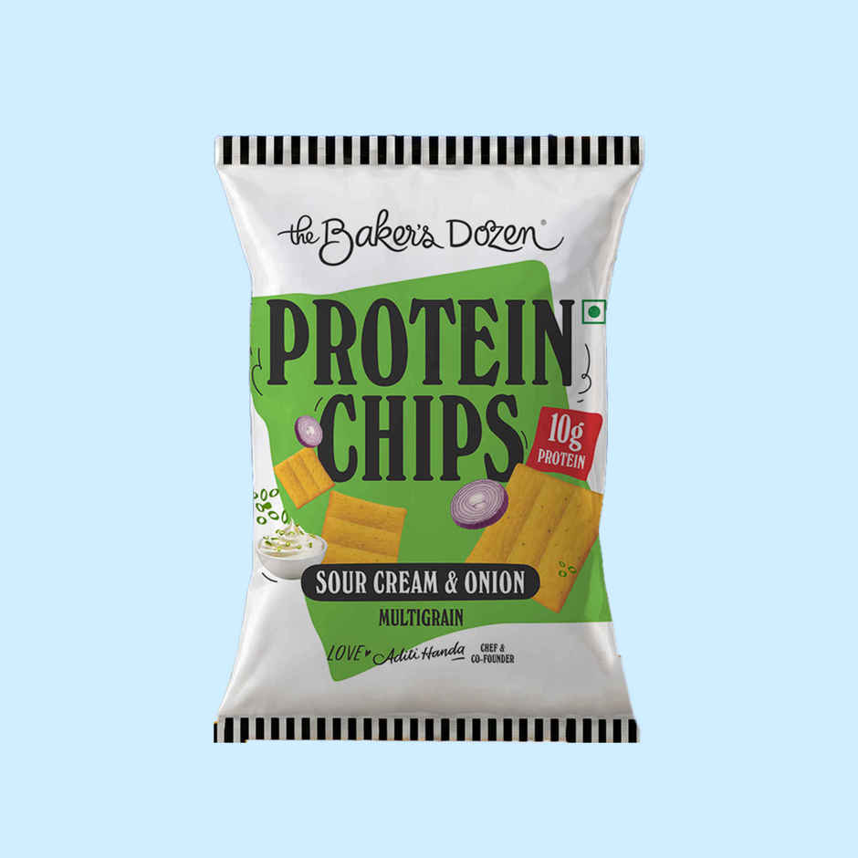The Baker's Dozen Protein Chips Sour Cream & Onion Multigrain | 10g Protein | Baked | Healthy Snack