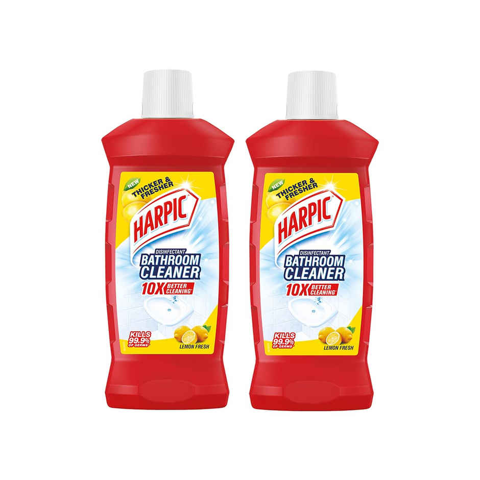 Harpic Bathroom Cleaner Liquid - Lemon, Removes Bathroom Stains(2l) & Gebi Sparkle Plus A Star Double Hockey Toilet Brush (Assorted)(1pc) Combo