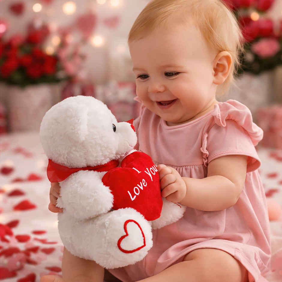 Webby Plush Teddy Bear with Heart | 22 cm | Beige