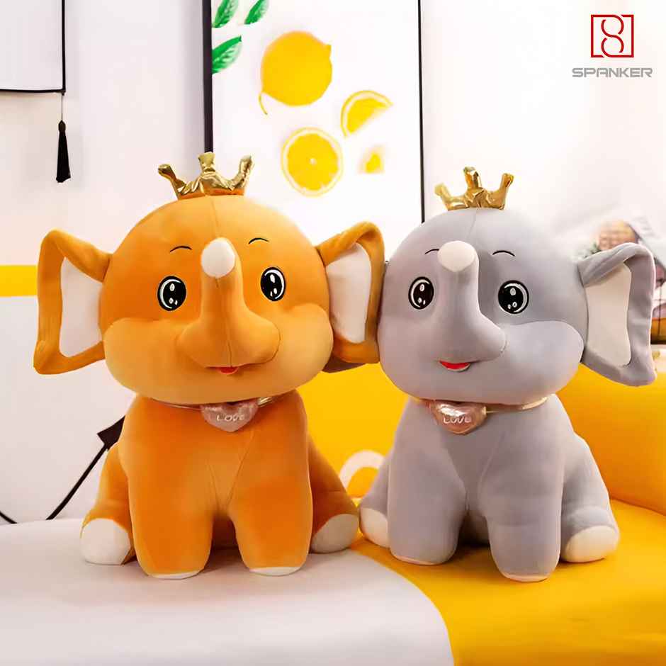 Spanker Stuffed Elephant Toy | Grey | Cartoon Crown | Kids Gift