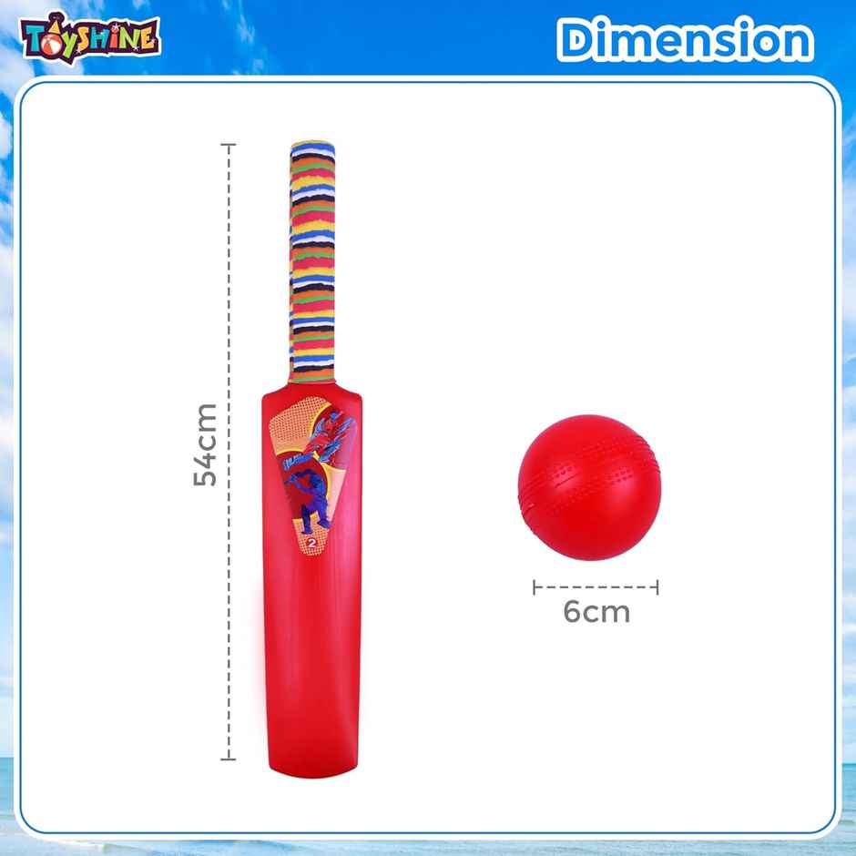 Toyshine Bat and Ball Junior Cricket Combo Size 2 for Kids 3-5 Years - Assorted