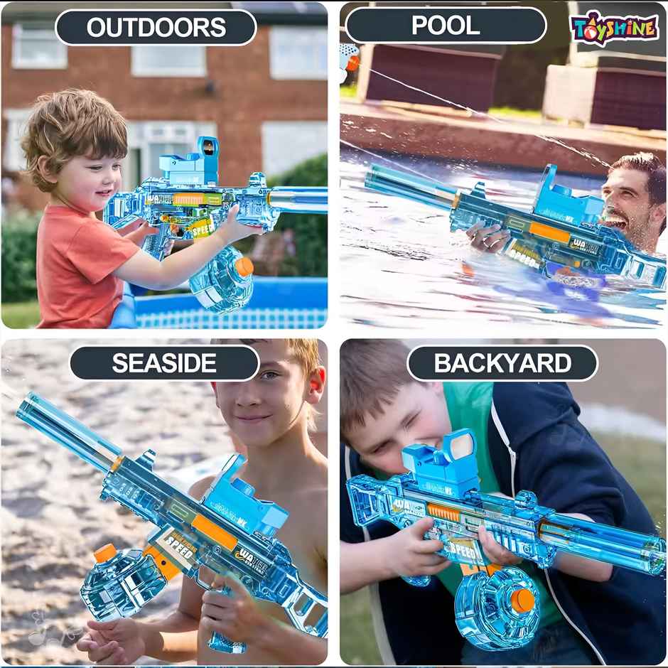 Toyshine UMP45 Submachine Electric Automatic Holi Water Gun Toy with Light | Rechargeable | Blue