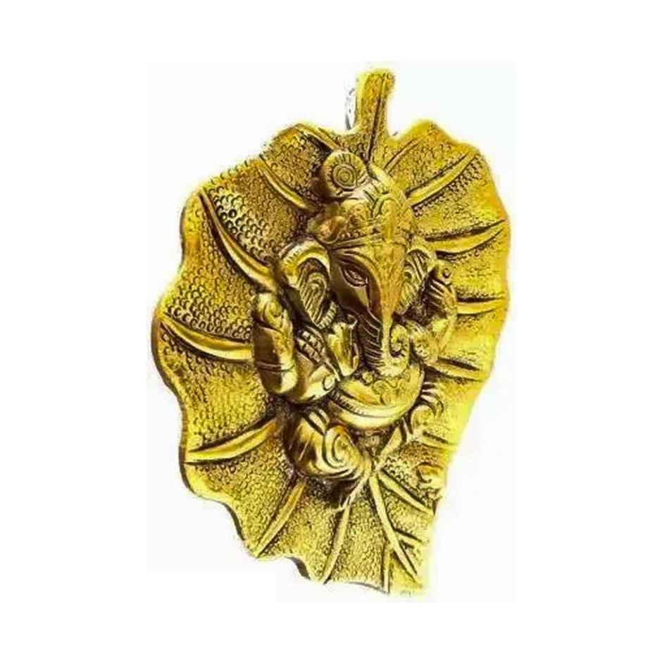 Ganesh Ji on Golden Peepal Leaf Wall Hanging in Gold Polish | Devnidhi