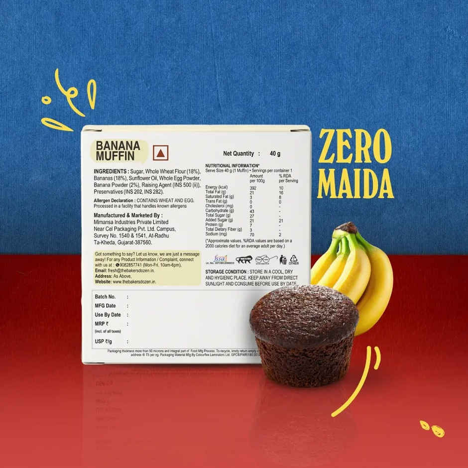 The Baker's Dozen Banana Muffin Zero Maida | Fruit Cake | Bakery Delight