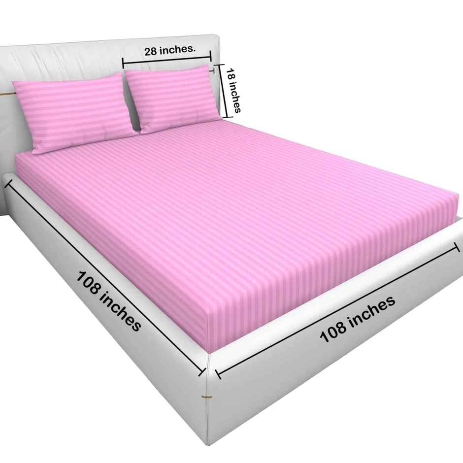 Homeharmony Lining Double Striped Bedsheet | With 2 Pillow Covers | Baby Pink | 108 x 108 in