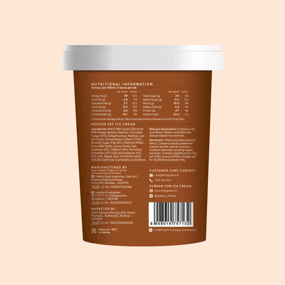 Go Zero Mocha Fudge Brownie Guilt Free Ice Cream Tub