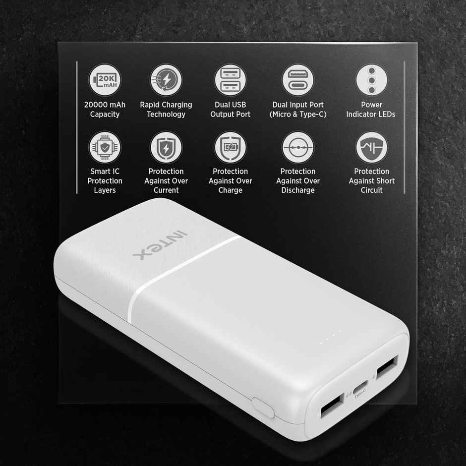 Intex 20000 mAh 12 W Power Bank (Creamy White, Lithium Polymer, Fast Charging for Mobile)
