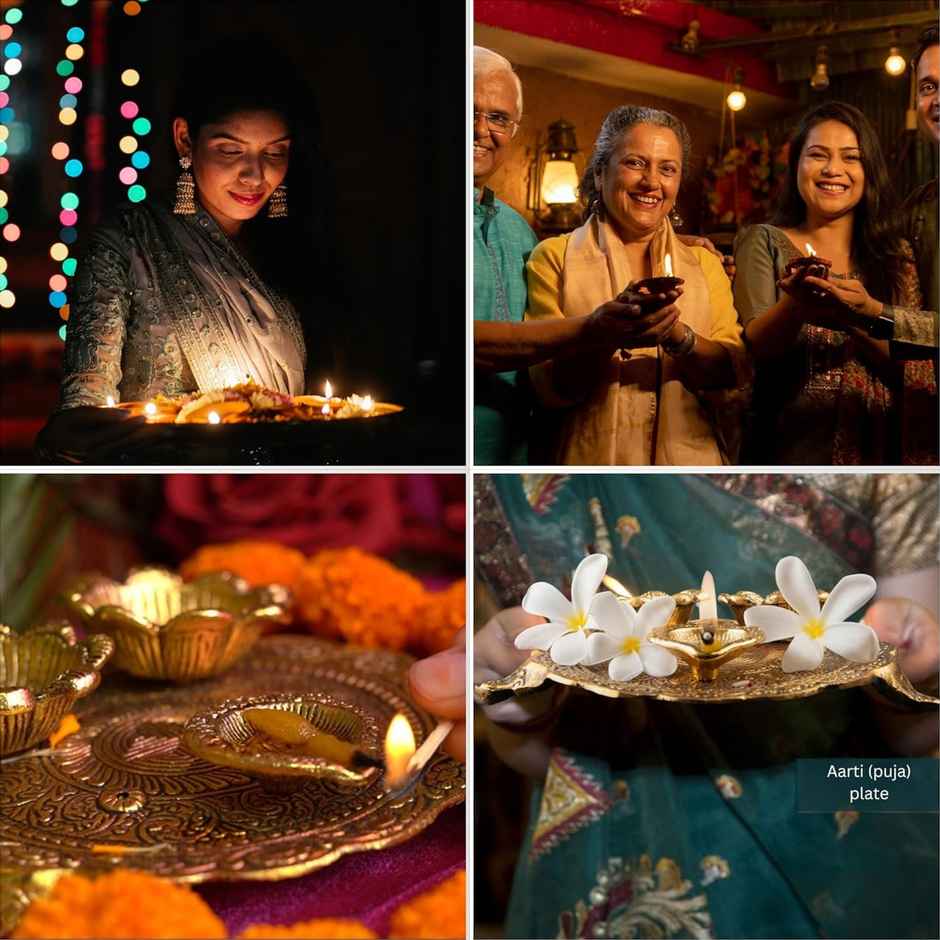 Pooja Thali Set 2+1 | Gold Polish | Medium Size | Devnidhi