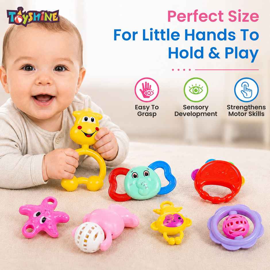 Toyshine Baby Rattle & Teether Set | 7 Non-Toxic Toys for Newborns