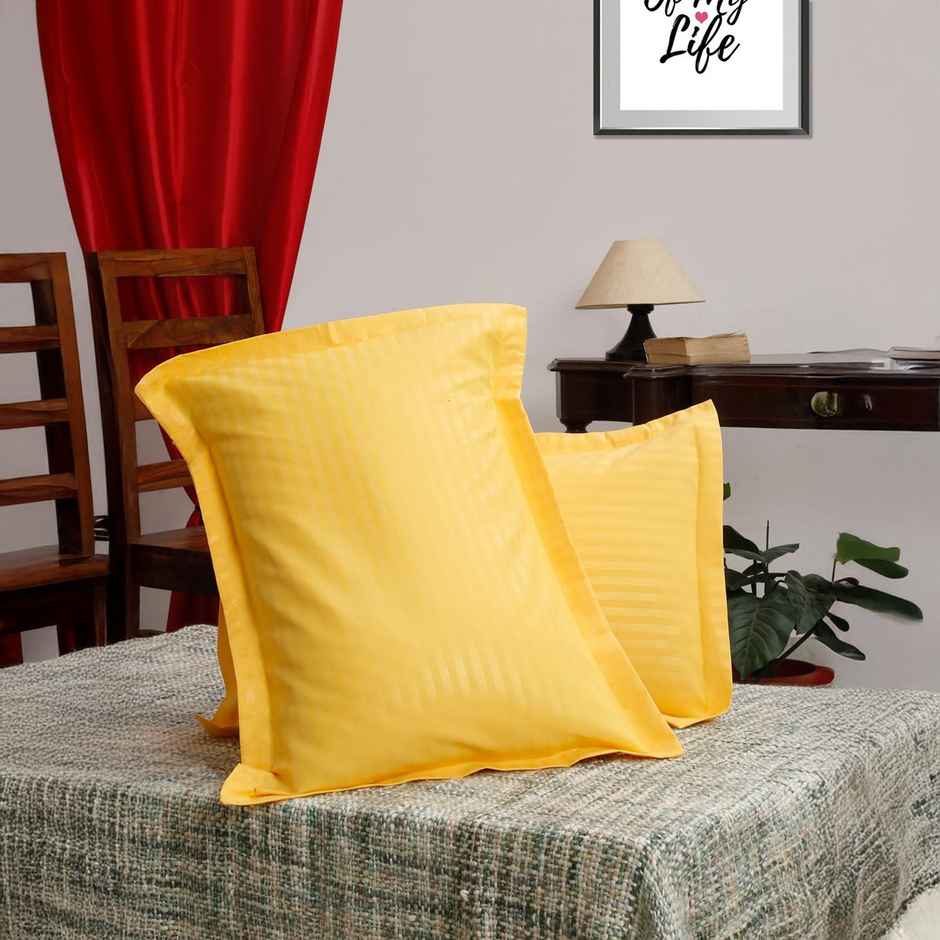 Hosta Homes 280 TC Striped Pattern Yellow Pillow Covers Pack of 2