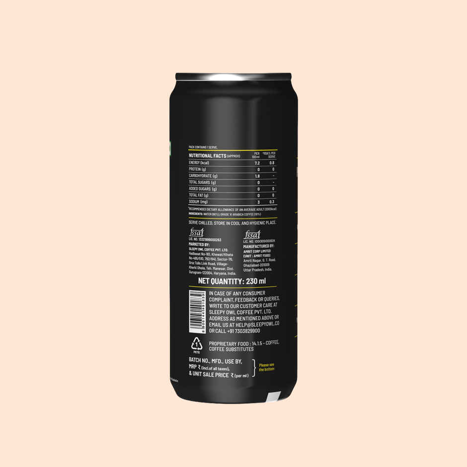 Sleepy Owl Cold Brew Black Coffee Can | Ready to Drink Coffee Beverage
