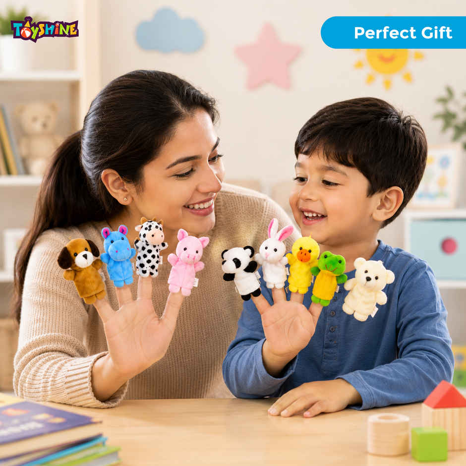 Toyshine 10 Pc Plush Animals Finger Puppet Toys | Mini Plush Figures Toy Assortment for Kids