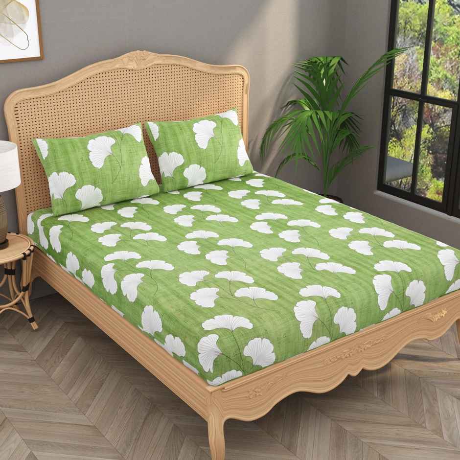House Of Gulab 100% Cotton Double Bedsheet Floral - Green