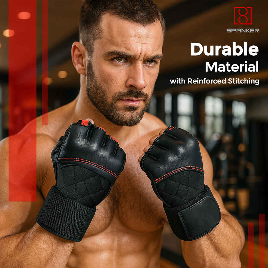 Spanker Sports Regular Gym Gloves for Men, Half-Finger Workout Gloves with Wrist Support