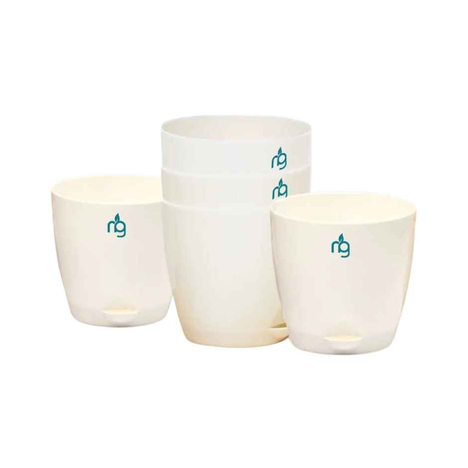 Nurturing Green - Self Watering Pots | Set of 5 | Ivory | Size: 11.5cm x 11cm | Flower Pots