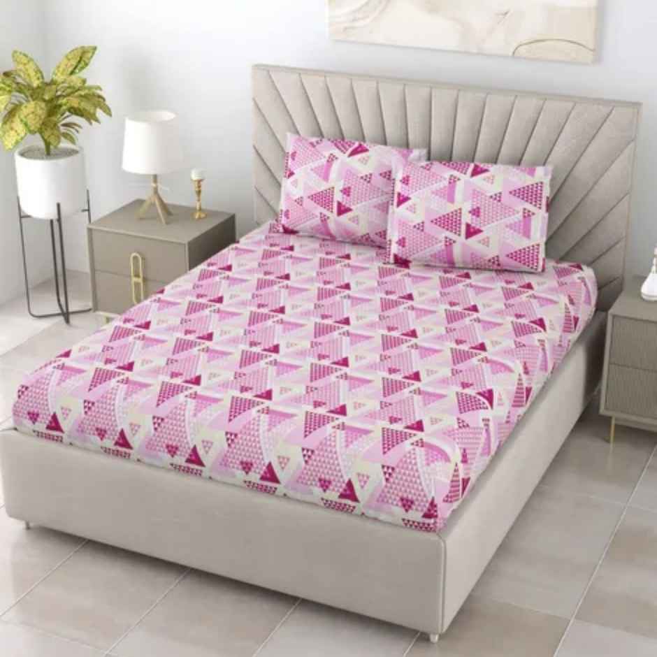Bombay Dyeing Epigram 120 TC 100% Cotton Pink & Yellow Double Size Bedsheet with 2 Pillow Covers