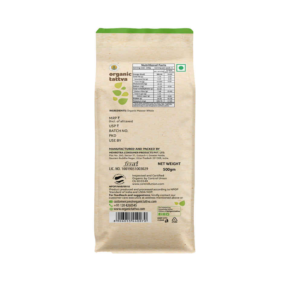 Organic Tattva Masoor Whole