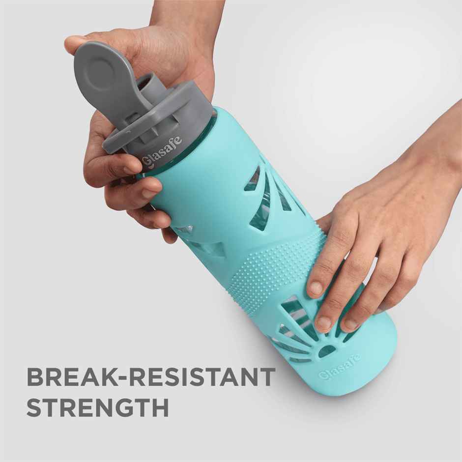 Glasafe Clear Grip Borosilicate Glass Bottle with Protective Silicone Sleeve | Mellow Mist | 750 ml