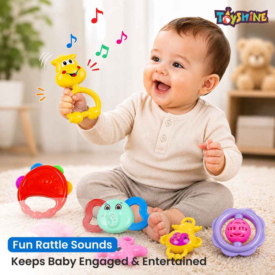 Toyshine Baby Rattle & Teether Set | 7 Non-Toxic Toys for Newborns
