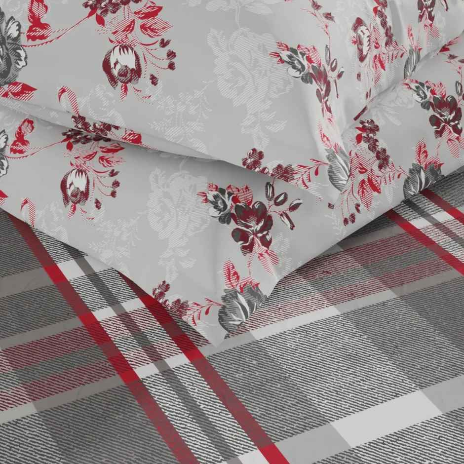 Kopa Extra Smooth Micro Double Bedsheet With 2 Pillow Covers | Set of 3 | Lorenzo Checks | Red Grey