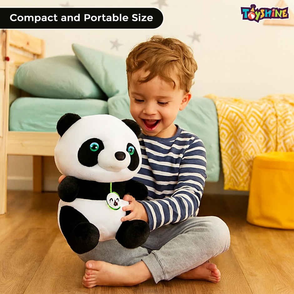 Spanker Panda Soft Toy Black & White Plush with Green Eyes - 26 cm