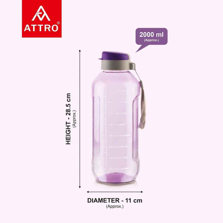 Attro Ultra Pro Motivational 2 L Water Bottle | BPA-free | Leak | Proof | Nylon Strap | Violet
