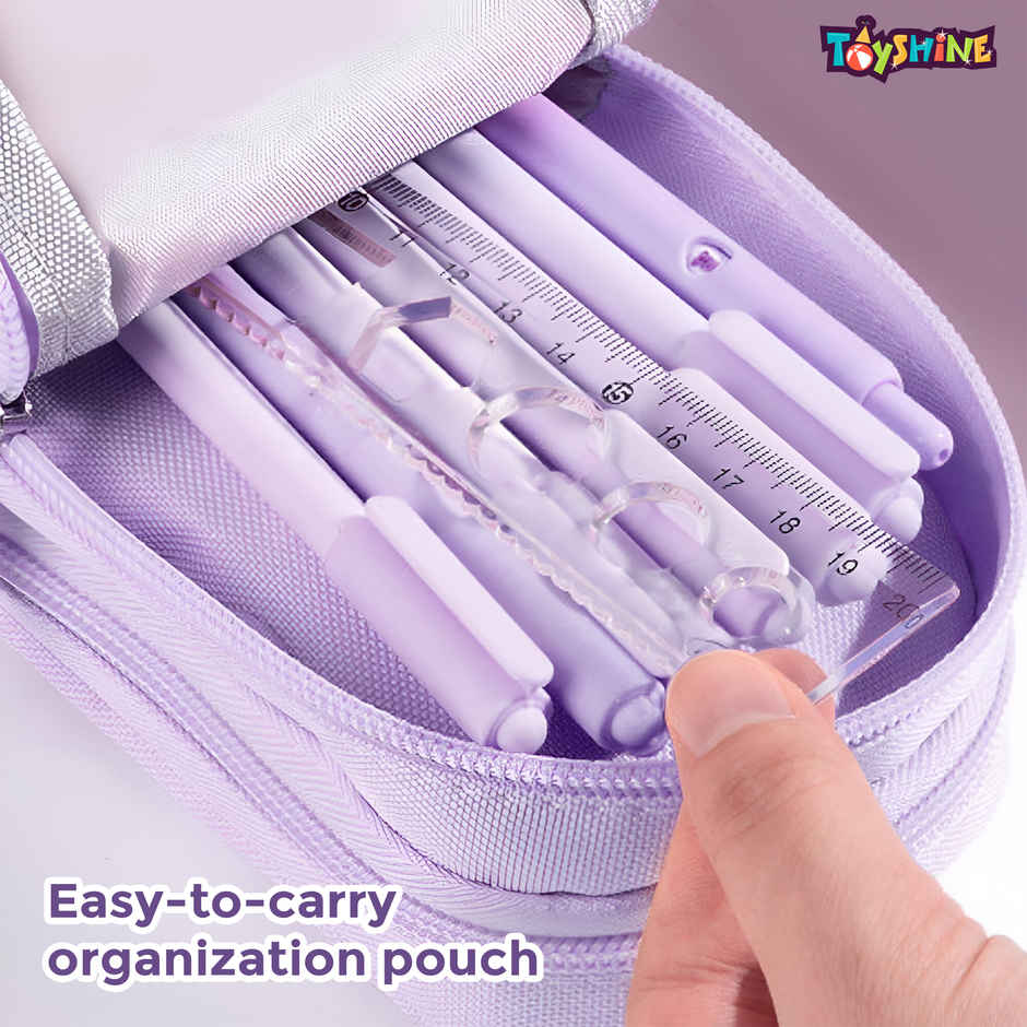 Toyshine 3 Layer Large Capacity Handheld Multifunctional Pencil Pouch for School Kids | Purple