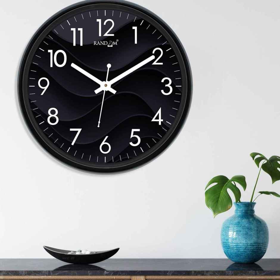 CasaCraft Pepperfry Wall Clock Black Plastic Round Quartz Movement Modern Design for Decor Home