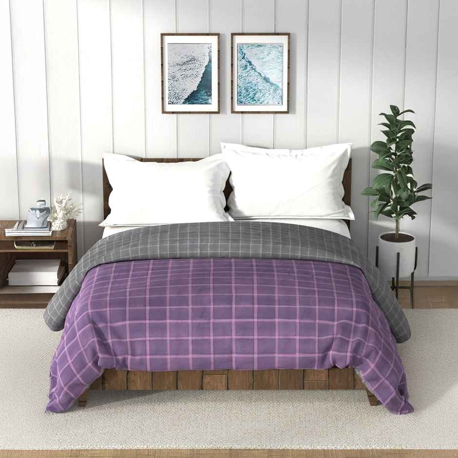 Nautica 100% Premium Cotton Fabric Comforter for All Weather | Double | Ocean Checks | Purple, Grey