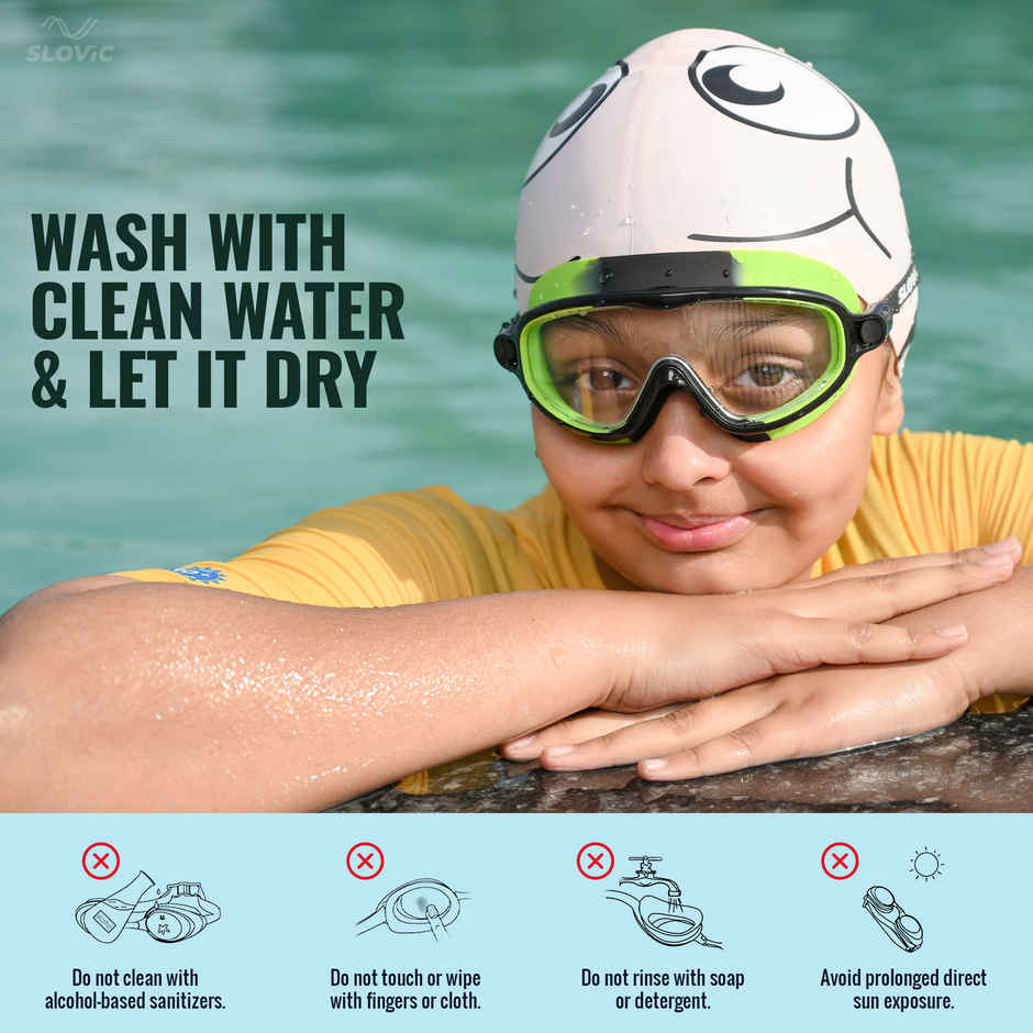 Slovic Kids Swimming Goggles - Anti-Fog, UV Protection with Adjustable Strap | Green & Black