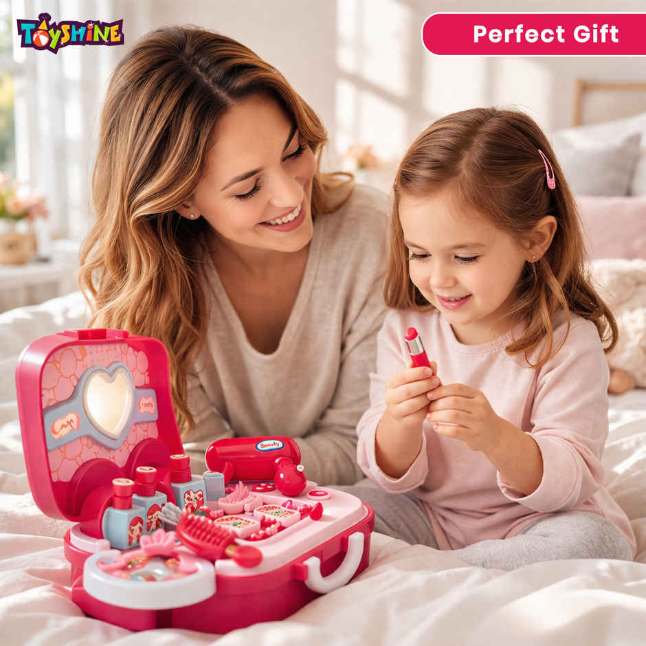 Toyshine Plastic Carry Along Beauty Set Toy with Briefcase and Accessories | 15 Pcs