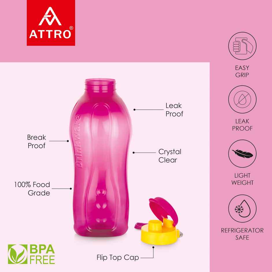 Attro Drinkware Gym 2-Liter BPA-Free Water Bottle with Leak-Proof & Easy to carry Nylon Strap Pink