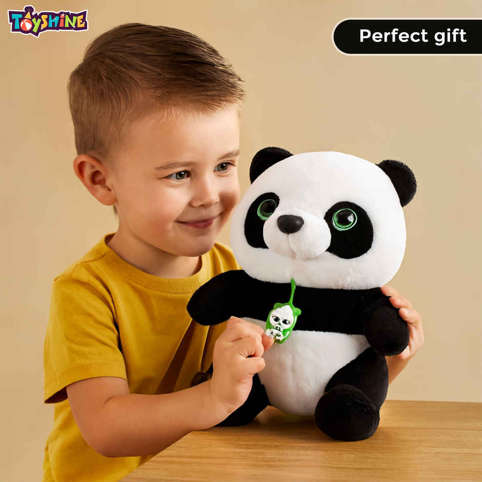Spanker Panda Soft Toy Black & White Plush with Green Eyes - 26 cm