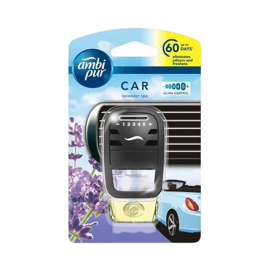 Ambipur Lavender Car Air Freshener Starter Kit | 1 Diffuser + 1 Perfume Bottle