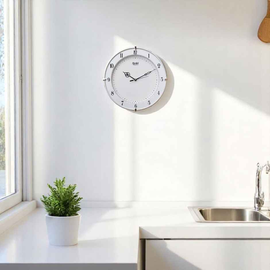 Ajanta Plastic Abstract Wall Clock (28 cm x 28 cm x 3.5 cm White) - Analog