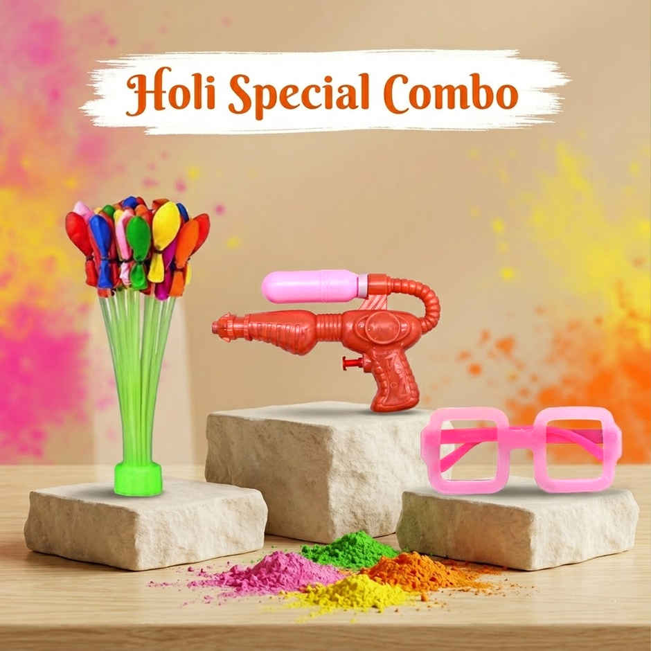 Water Toy Gun (1pc) & Holi Magic Water Balloon (3set) & Plastic Party Goggles (1pack) Combo