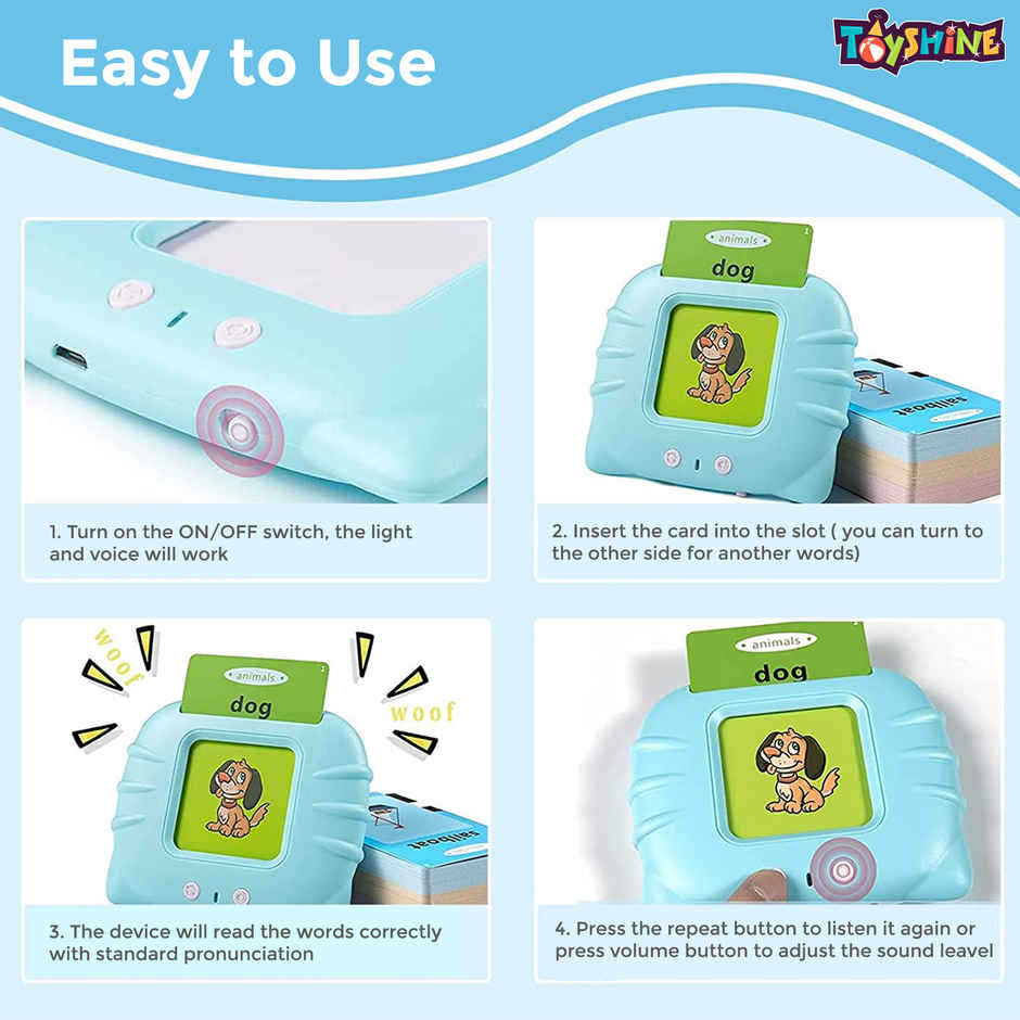 Toyshine Talking Flash Cards | Educational Learning Toy for Kids 2-6 years | Blue