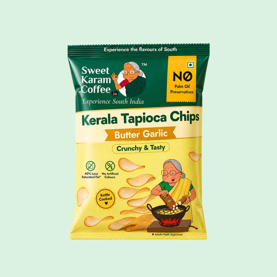 Sweet Karam Coffee Kerala Tapioca Chips | Butter Garlic | Homestyle Wafers