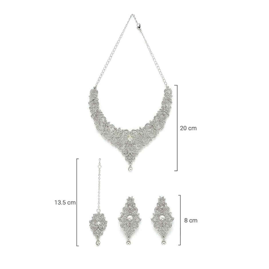 Sukkhi High-Fashion Rhodium Plated Silver Stone Studded Floral Choker Necklace Set
