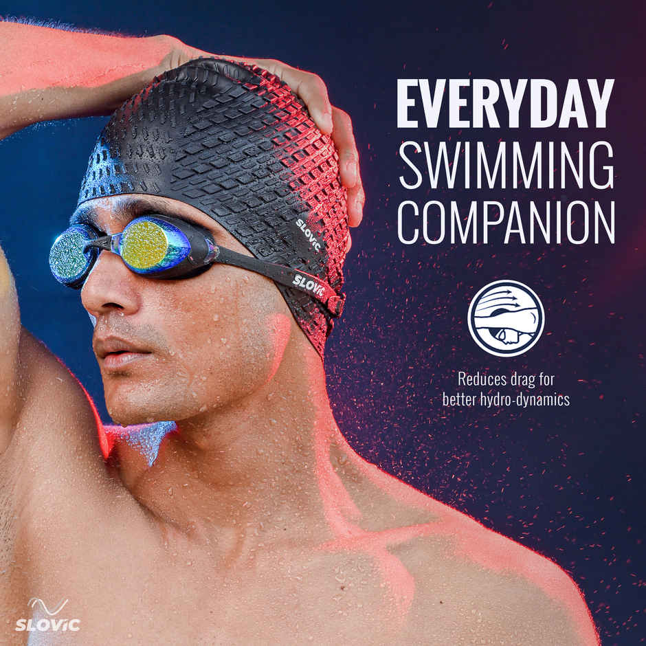 Slovic Embossed Swimming Cap - Leak-Proof, Stretchable & Comfort Fit