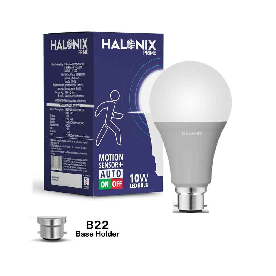 Halonix 10W AutoOn Auto Off Motion Sensor, White Led Bulb | B22 Base Holder