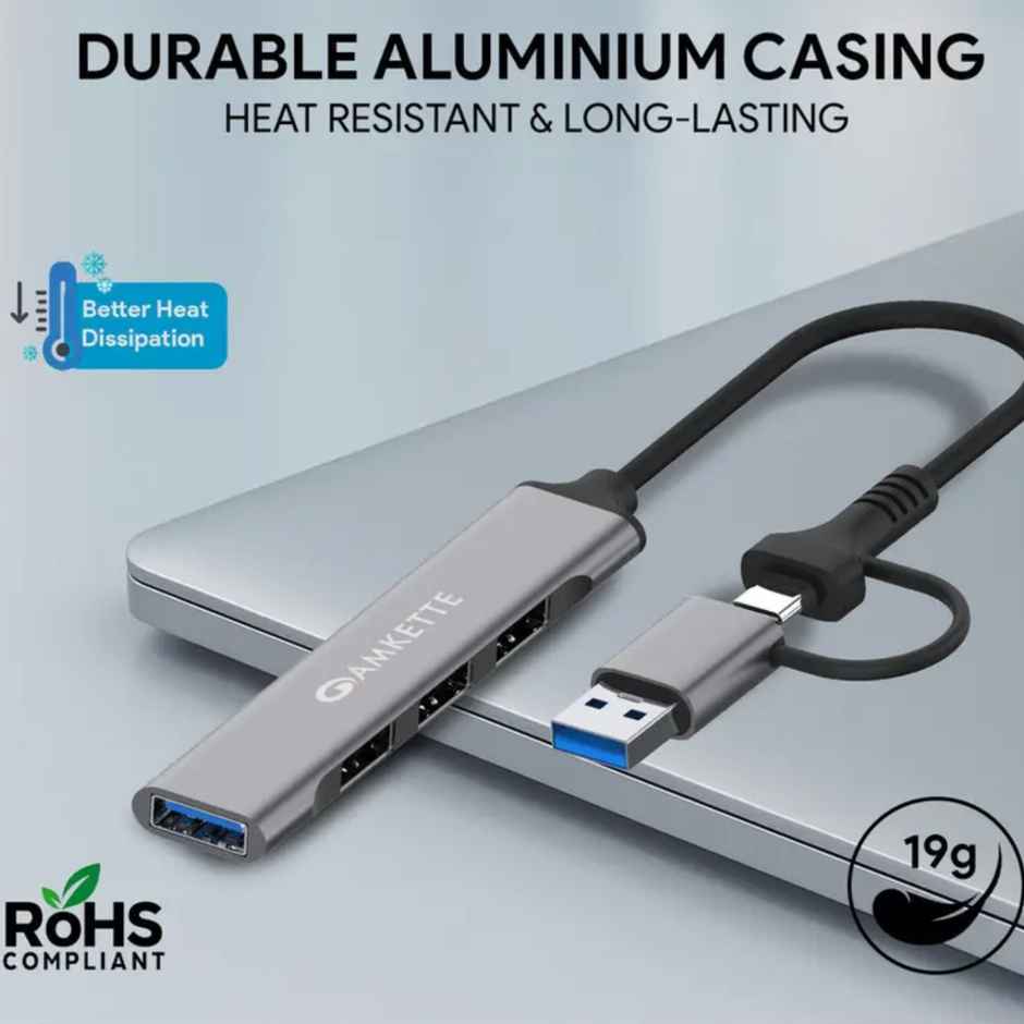 Amkette Usb A+C 4 Port Hybrid Usb 3.0 Hub - Grey
