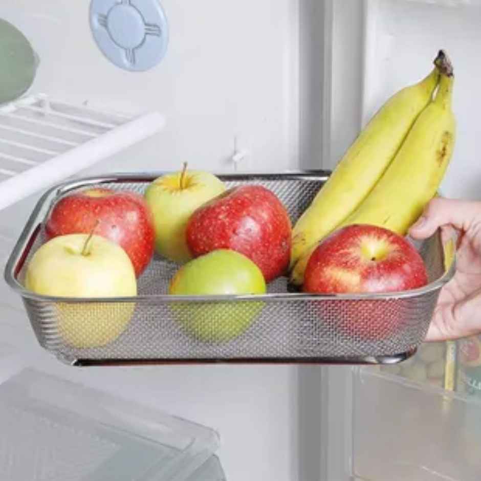 Petals Steel Multi Colander,Fridge Storing, Fruit Basket, Vegetable Strainer | 30x22x6.5 Cm