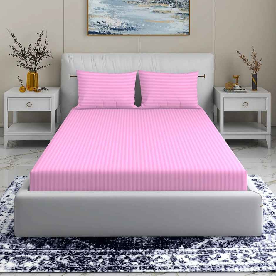 Homeharmony Baby Pink Lining Double Bed Bedsheet with 2 Pillow Covers (220x250 cm)