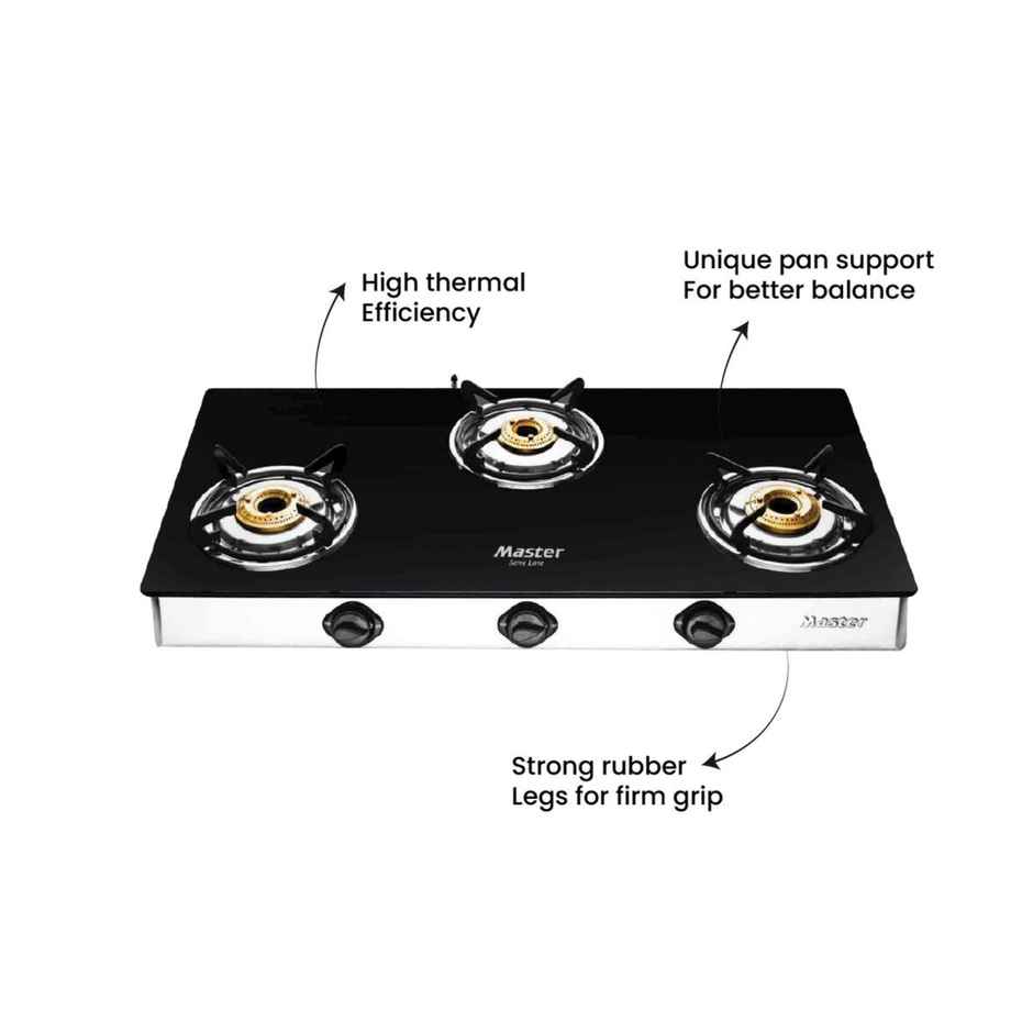 Master Cosmo Glass Top Gas Stove 3 Burner Jumbo, Isi Certified